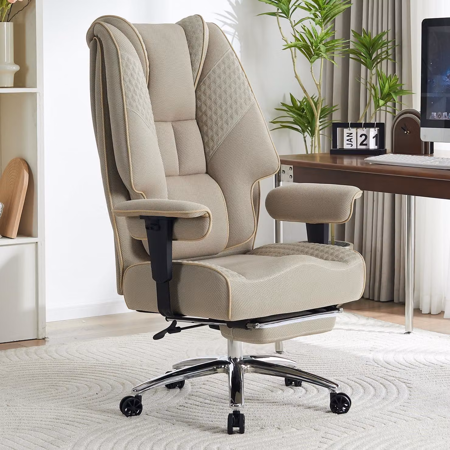 Sedia da ufficio oversize, color beige chiaro - Sedia ergonomica per ufficio - Capacità di carico: 200 kg