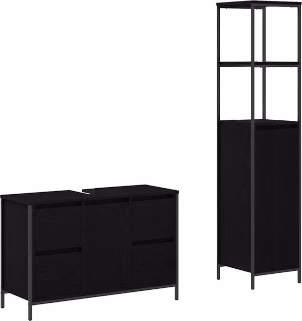 Set di mobili per il Bagno | Armadio da bagno con cassetto 2 pz Rovere nero