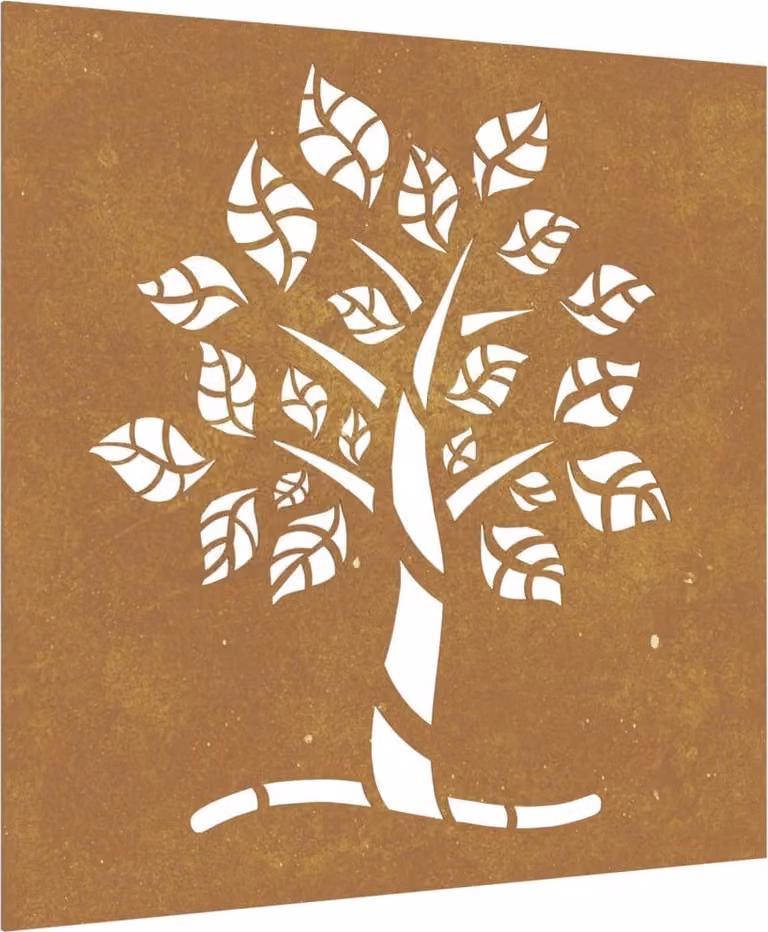 Decorazione Muro da Giardino 55x55 cm Albero in Acciaio Corten