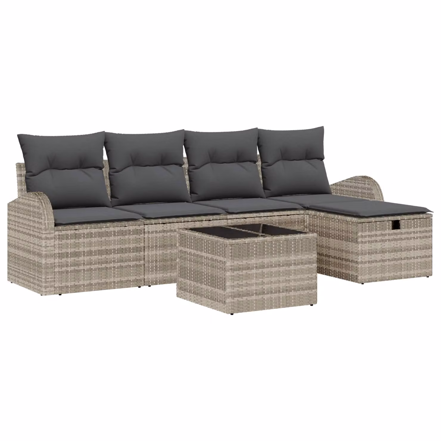 Set di divani da giardino vidaXL a forma di L con pouf e cuscini, 6 pezzi, Grigio – 1