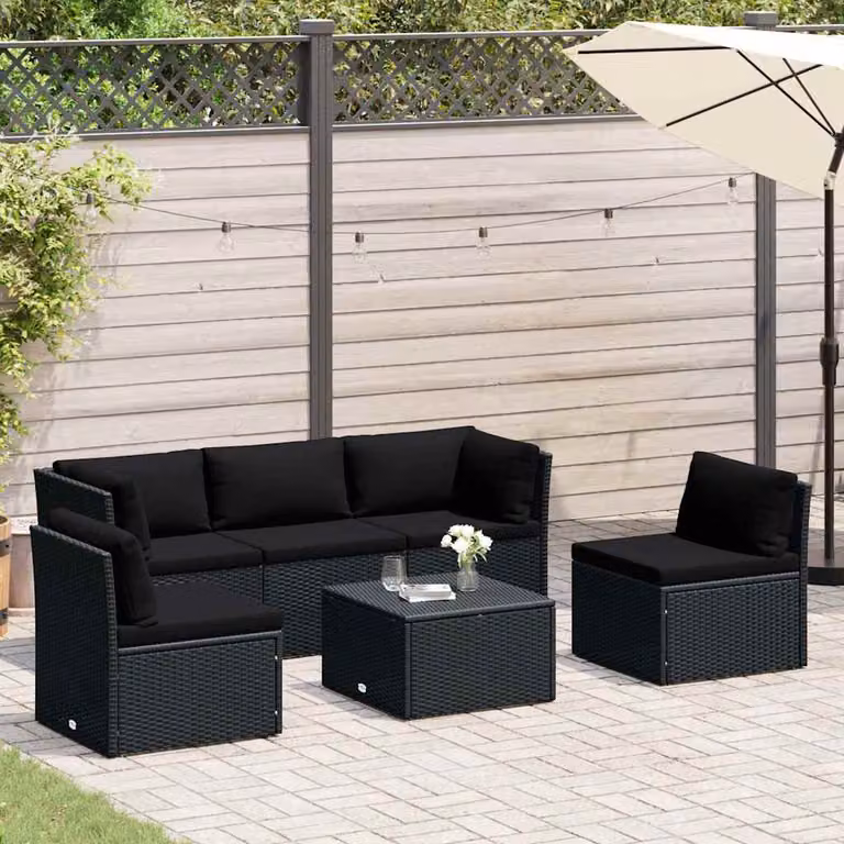 vidaXL Set Divani da Giardino 4 pz in Polyrattan Nero con Cuscini e Struttura in Acciaio