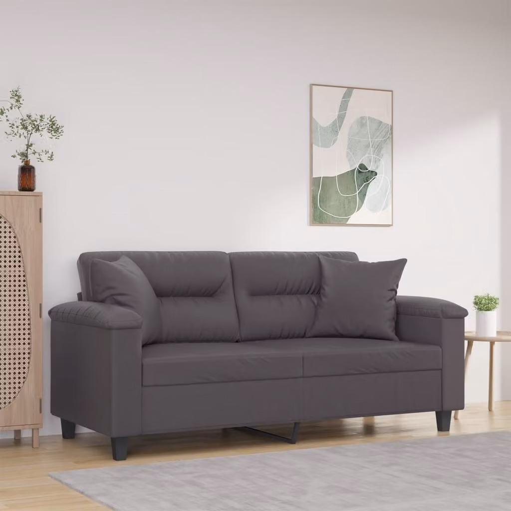 vidaXL Divano a 2 Posti Moderno in Similpelle Grigio con Cuscini e Struttura in Metallo – 1