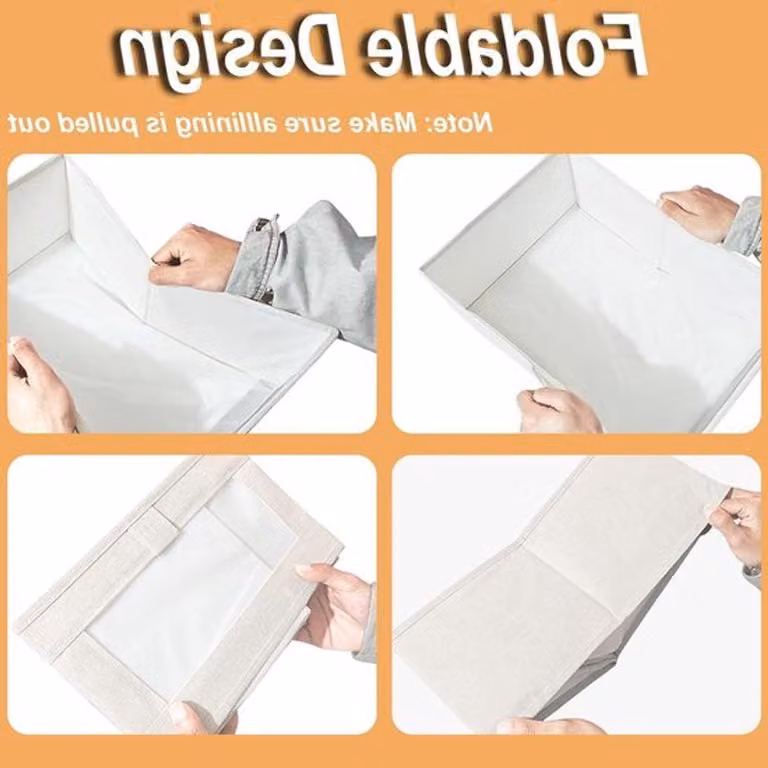 3 contenitori pieghevoli con finestra trasparente per abbigliamento, giocattoli e libri (beige, 36 x 25 x 20 cm)
