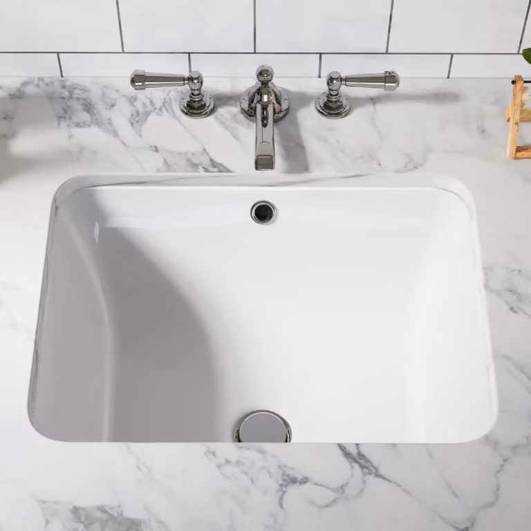 Lavabo in Vetroceramica - Lavabo da appoggio - Rettangolare - Adatto a miscelatore monocomando - Con troppofilo - 550 × 400 × 200 mm - Bianco