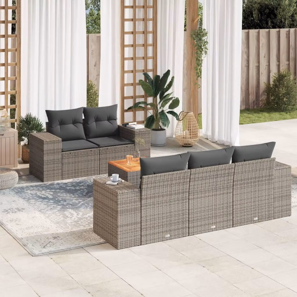 Set Divano da Giardino 6 pz vidaXL in Polyrattan Grigio con Cuscini e Tavolino – 1