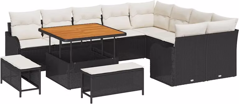 Set Divano da Giardino con cuscino 12 pcs Nero polyrattan