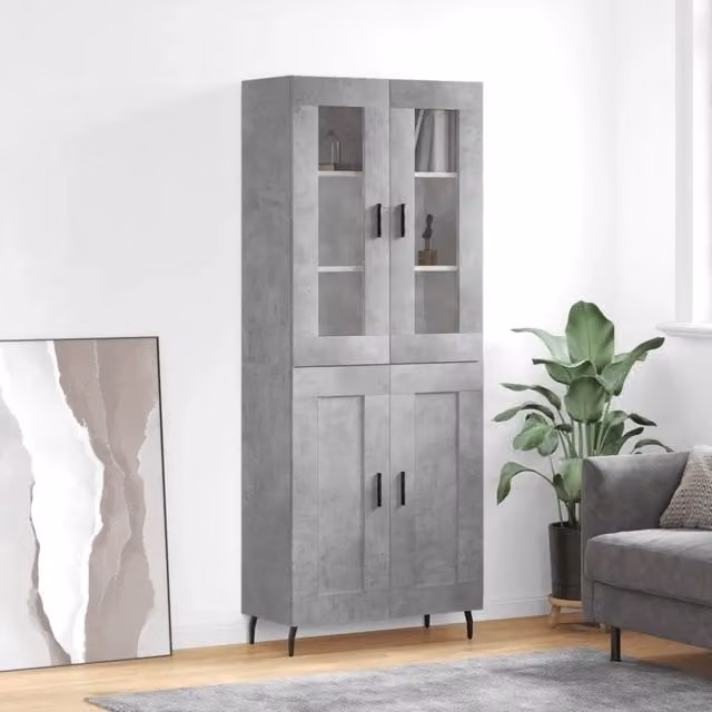 Credenza moderna vidaXL in legno e metallo grigio, sospesa, L: 69,5 cm, P: 34 cm, H: 180 cm