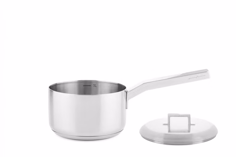 Casseruola fonda con un manico e coperchio, in acciaio inox per induzione linea Stile by Pininfarina, diam. 14cm
