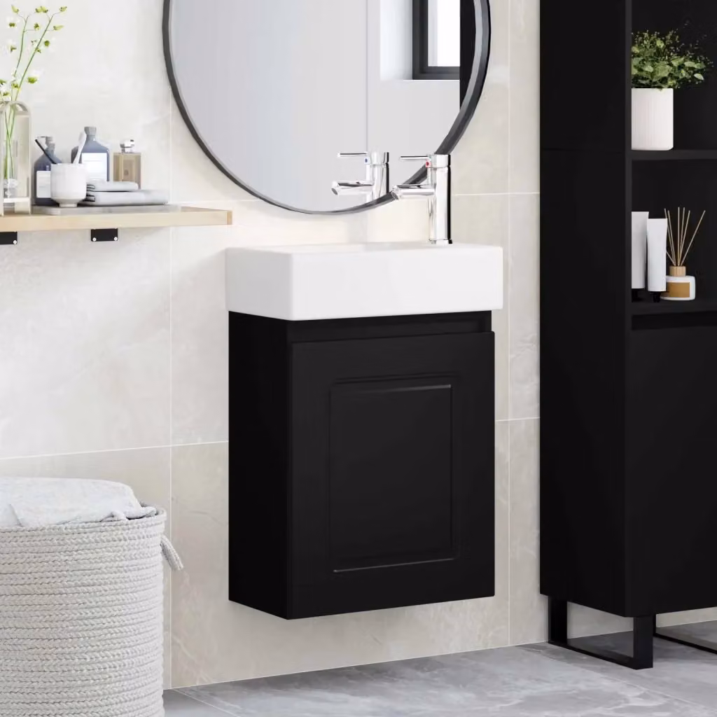 Mobile Bagno Moderno con Ante a Battente Bianco e Nero, Appeso alla Parete, L 45,5 cm x P 22,5 cm x H 84 cm – 2