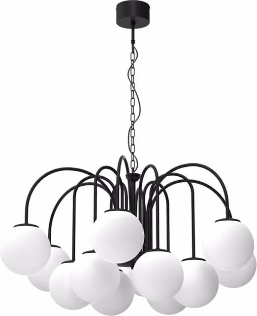 Lampadario Cambridge 12 luci nero vetro bianco Luminex