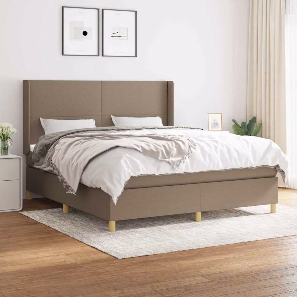 vidaXL Giroletto a Molle con Materasso in Tessuto Beige e Bianco L/P/H: 183 x 203 x 128 cm – 1