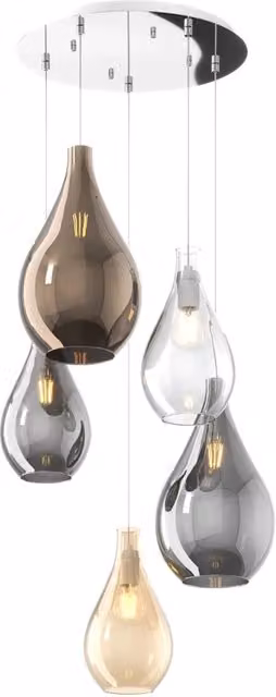 Lampadario Tondo Contemp Drop 2.0 Metallo Cromo Vetro Multicolor 5 Luci E27