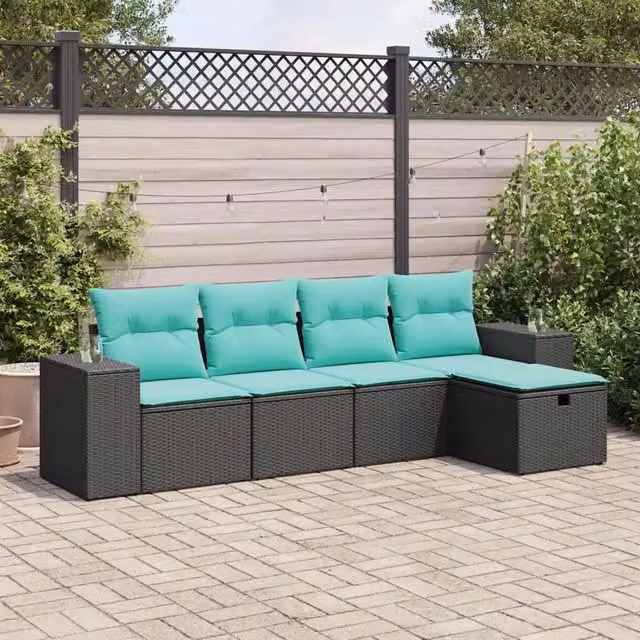 Set Divani da Giardino 5 pz con Cuscini in Polyrattan Nero 3325663