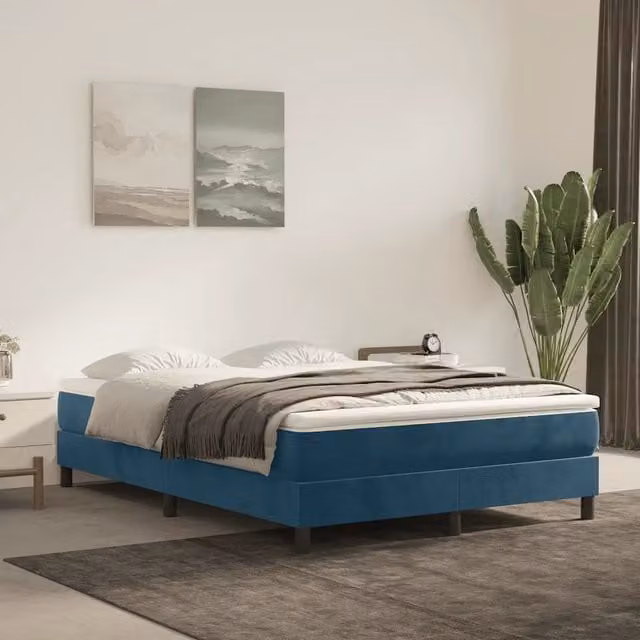 Letto Ibrido con Giroletto a Molle e Materasso vidaXL in Velluto Blu e Bianco L/P/H: 203 x 140 x 25 cm