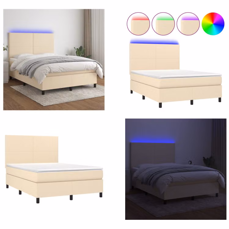 vidaXL Letto a molle con materasso e tessuto LED 140x200 cm - Letto a molle - Boxspringbetten - Bett - Schlafzimmermöbel