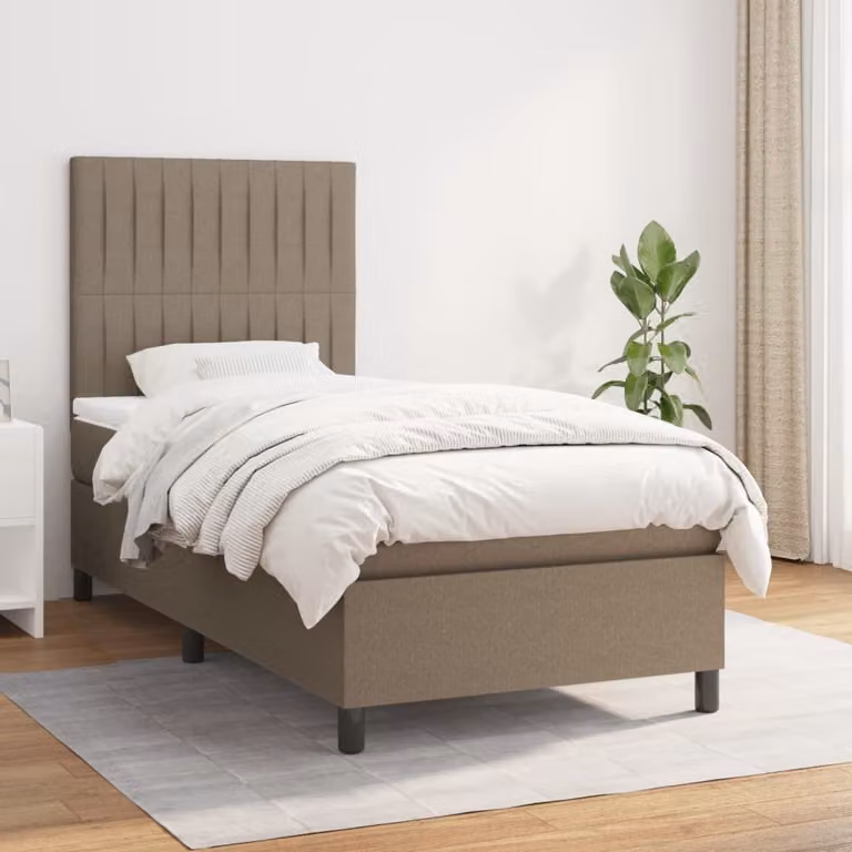 The Living Store Letto a molle con materasso Taupe 80x200 cm in tessuto