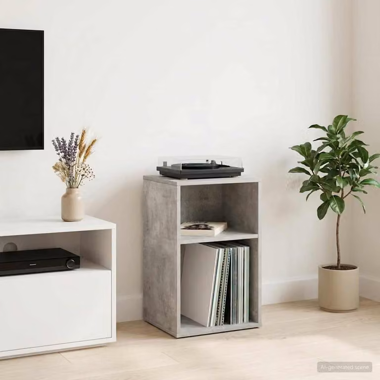 vidaXL Mobile porta vinili Grigio Cemento L: 38 cm, P: 33 cm, H: 61 cm