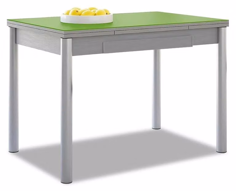 Tavolo da pranzo allungabile con piano in vetro, colore verde