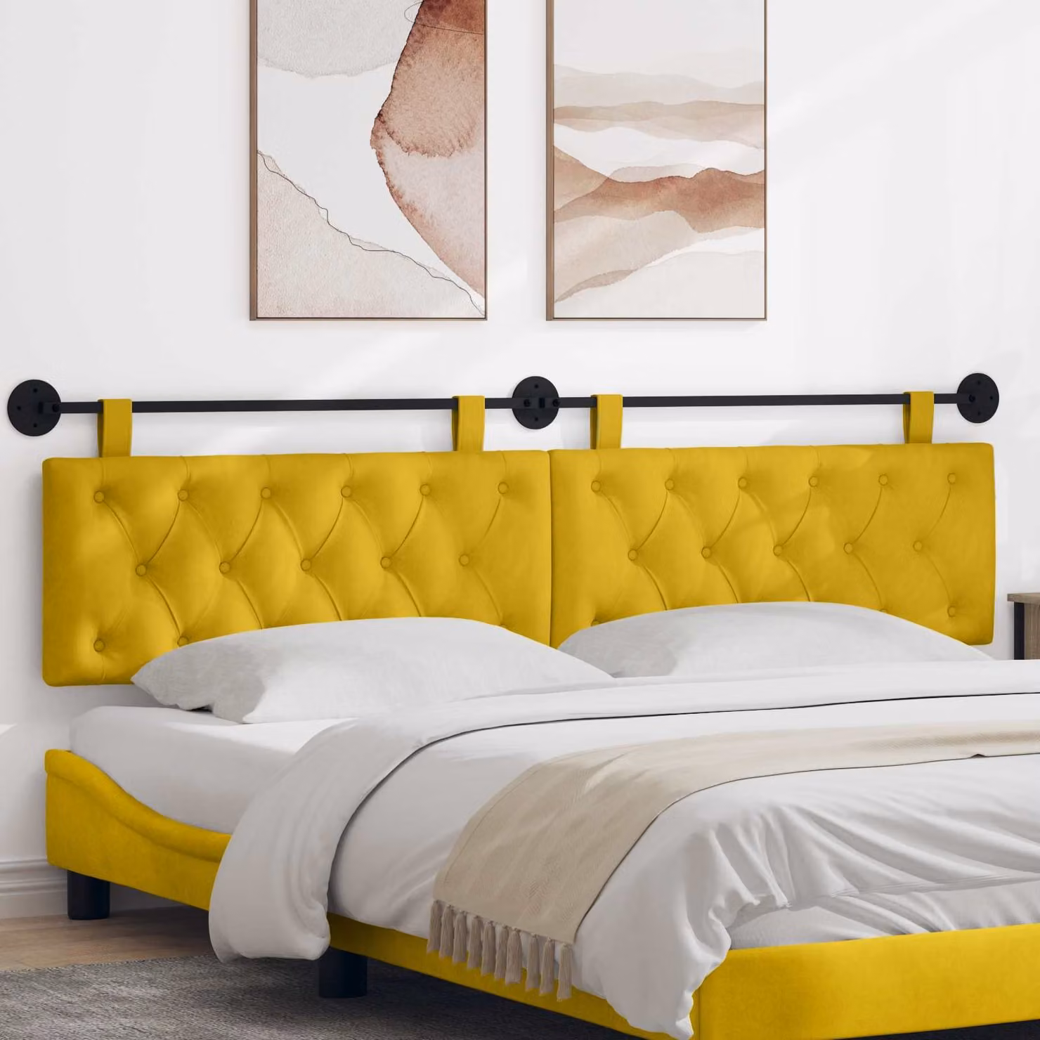 Testiera sospesa vidaXL in velluto giallo con illuminazione integrata e pannello imbottito L: 210 cm, H: 55 cm, P: 7 cm