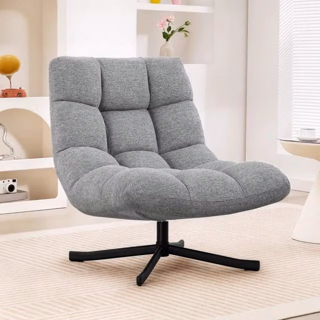 Poltrona girevole REDOM grigia con struttura in metallo e seduta in tessuto per il tuo relax in soggiorno, H: 76 cm, L: 65 cm, P: 45 cm