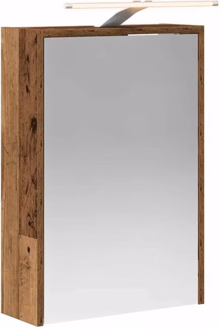 Mobiletto da bagno moderno in legno marrone con illuminazione LED e ripiani interni, sospeso, L: 43 cm, P: 16 cm, H: 62.5 cm – 1