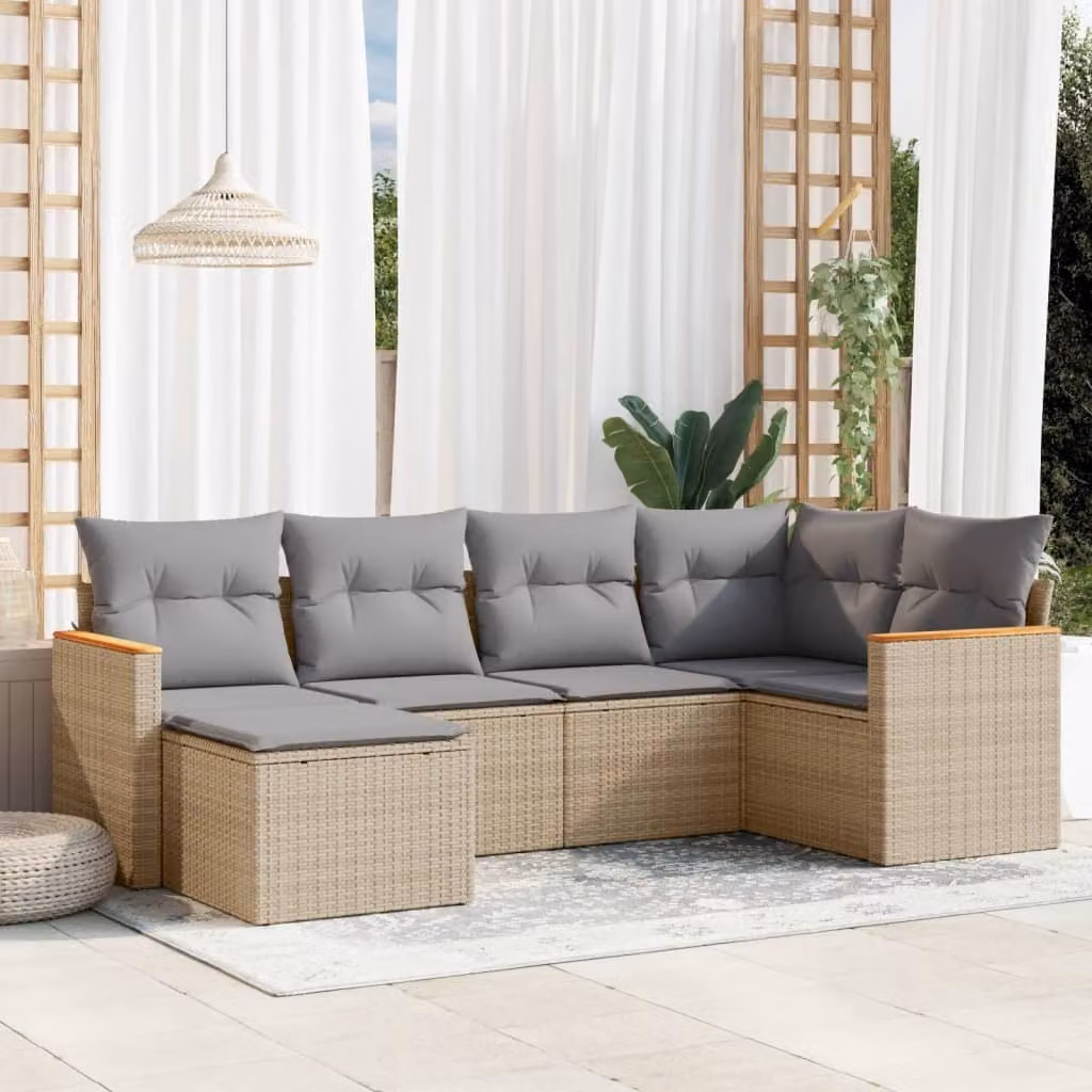 Maison Exclusive - Set Divano da Giardino 6 pz con Cuscini Beige Misto Polyrattan
