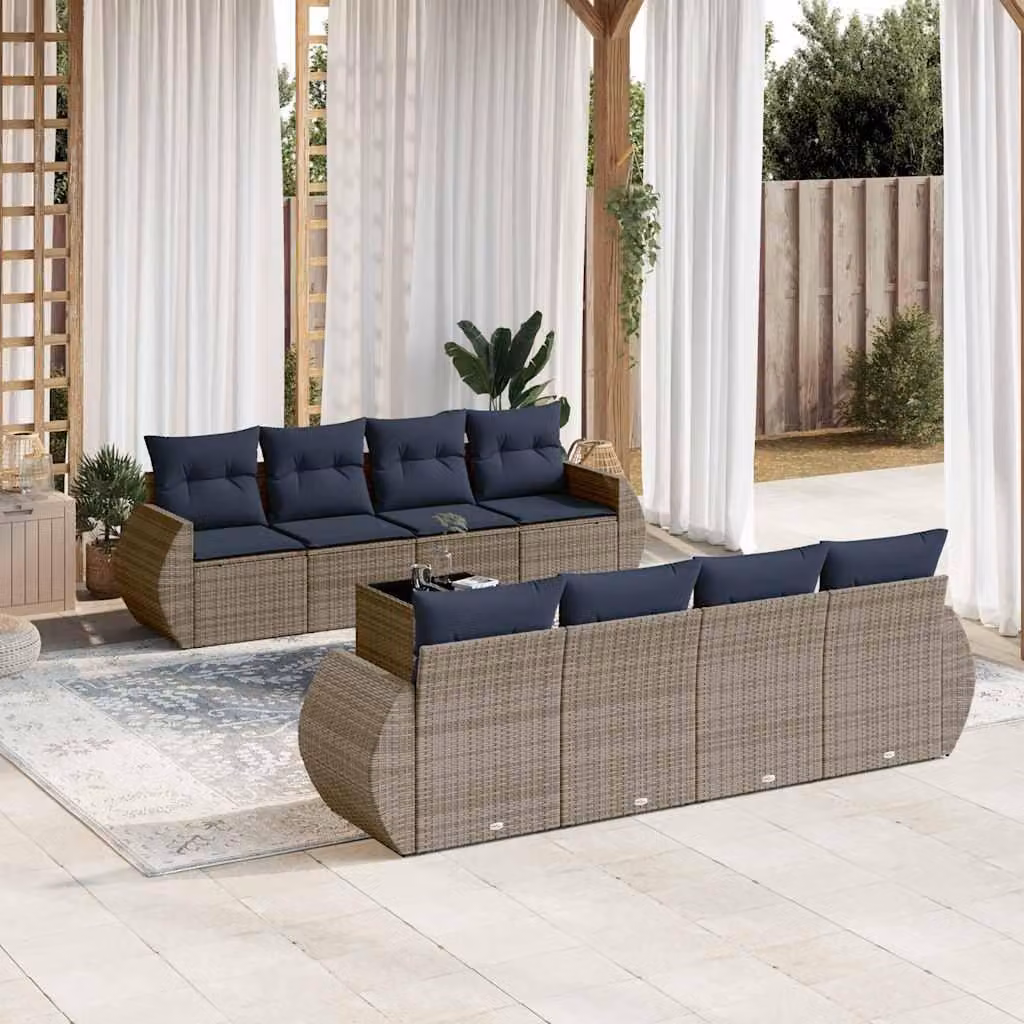 Maison Exclusive - Set di 9 pezzi per giardino con cuscini, grigio, polyrattan
