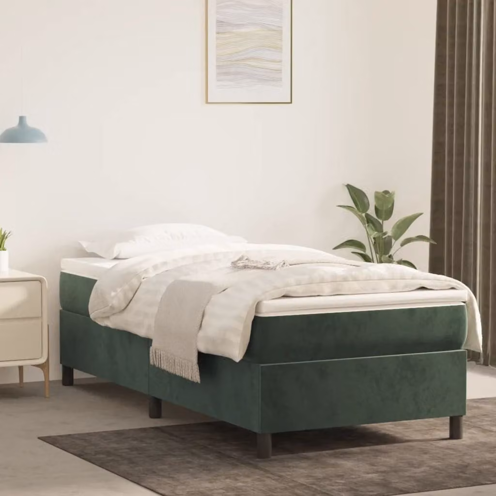 The Living Store Box spring bed verde scuro 90x200 cm in velluto