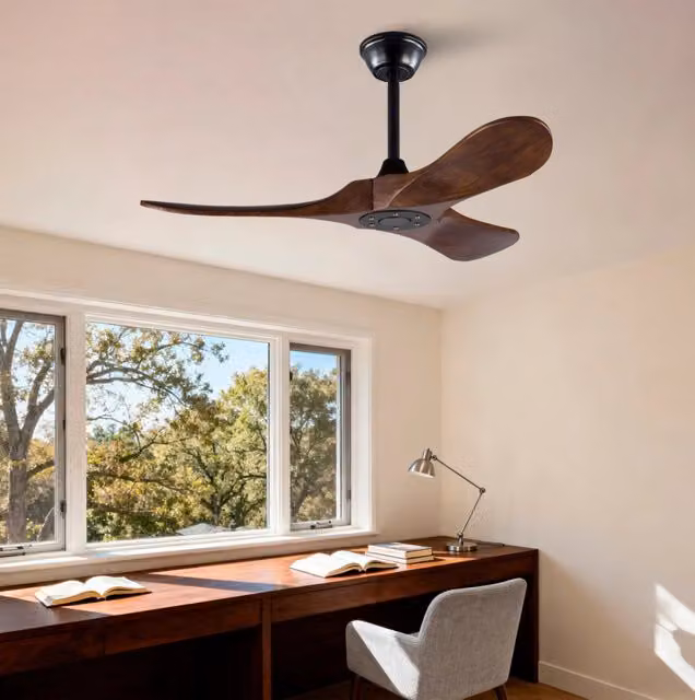 Ventilatore da soffitto MODFU con 3 pale in legno e telecomando, nero e noce scuro