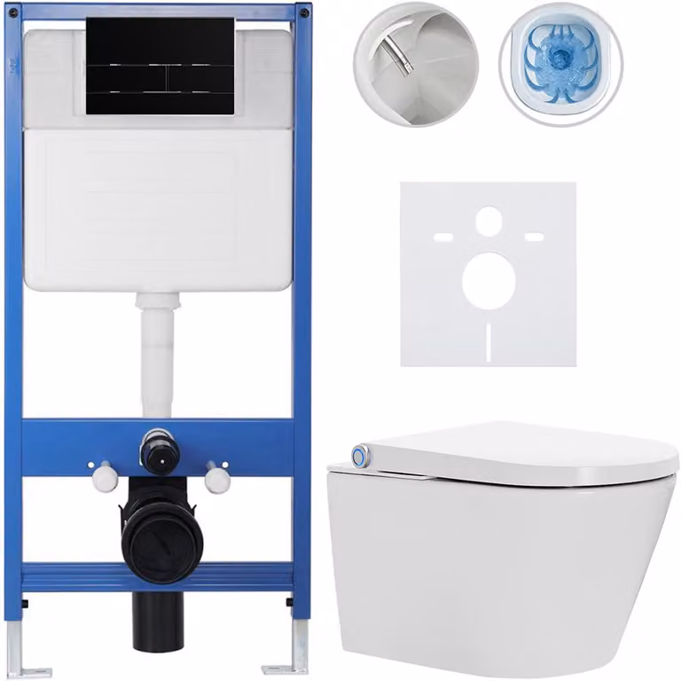 Set completo per WC Profi/Cronus Standard - bianco lucido - pulsante per WC modello Line/nero lucido - installazione a muro - 59,3 x 38,4 cm