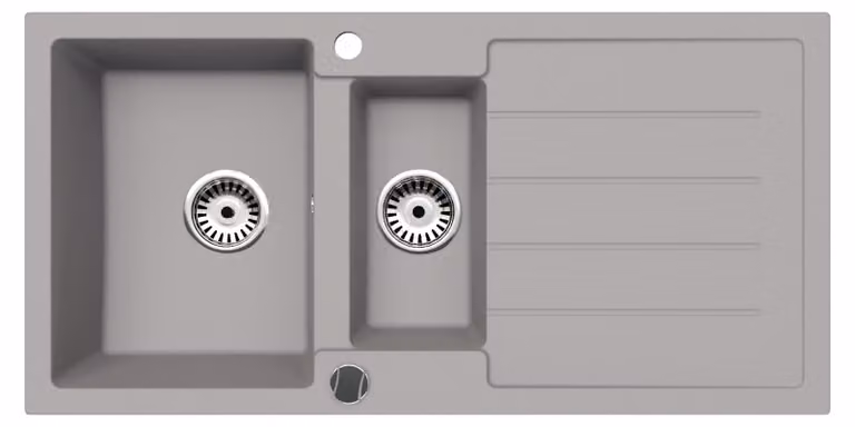 [Lavello in granito 100x50 + cestello di lavaggio] Lavello da incasso angolare in granito di alta qualità, adatto a mobili base a partire da 45 cm, set sifone incluso, colore: grigio