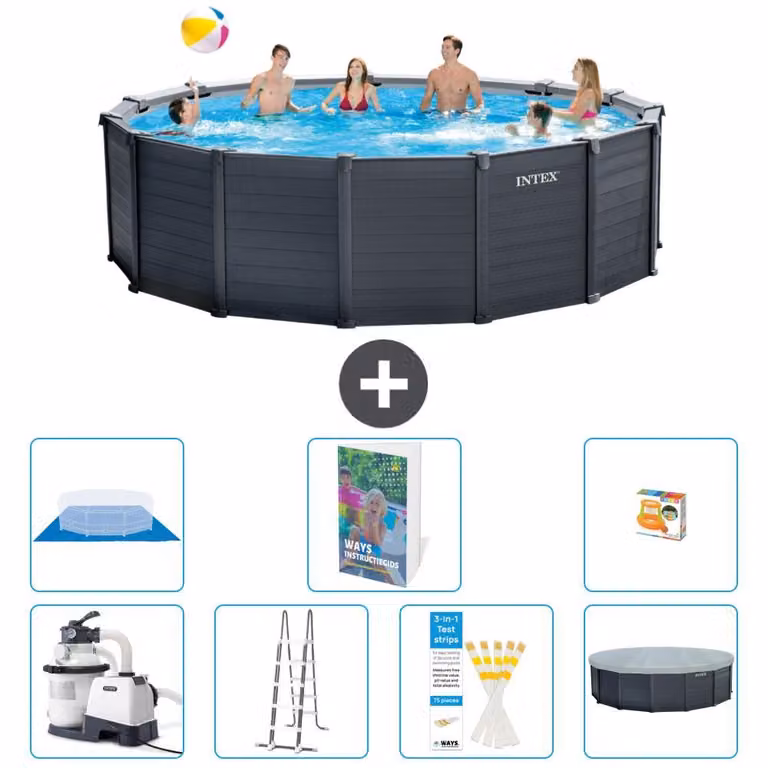 Pannello per piscina in grafite, modello Rund - 478x124 cm - composto da 6 elementi, codice S568
