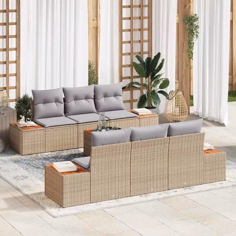 Set Divano da Giardino vidaXL in Polyrattan Beige con Cuscini, Tavolino e Struttura in Metallo per Esterno