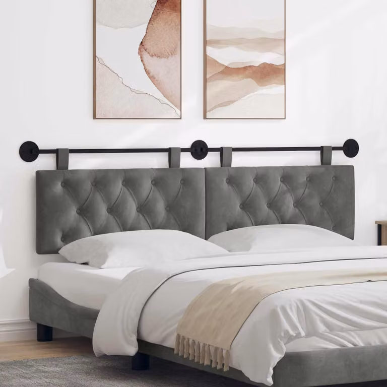Testiera sospesa vidaXL in velluto grigio con illuminazione integrata e pannello imbottito