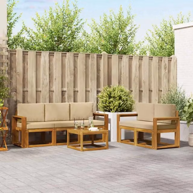 Set di divani da esterno 6 pz Naturale e Beige 3366016