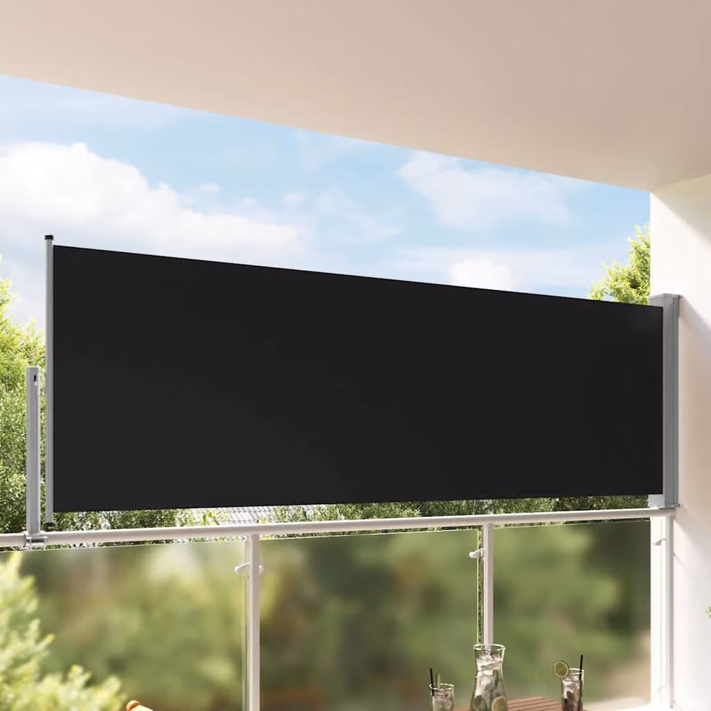 Tenda da Sole Laterale Retrattile vidaXL in Poliestere e Acciaio, Colore Nero, L: 300 cm, H: 120 cm
