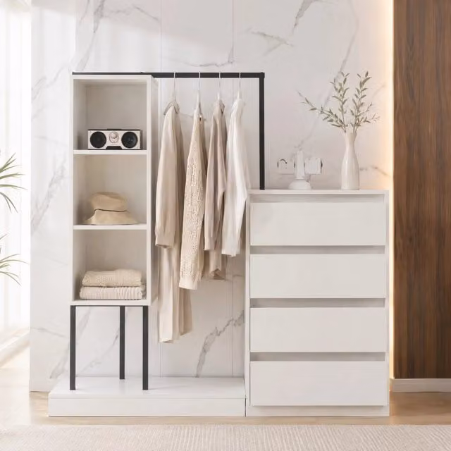 Armadio contenitore 140 x 40 x 135 cm bianco e nero, guardaroba e cassetti, metallo