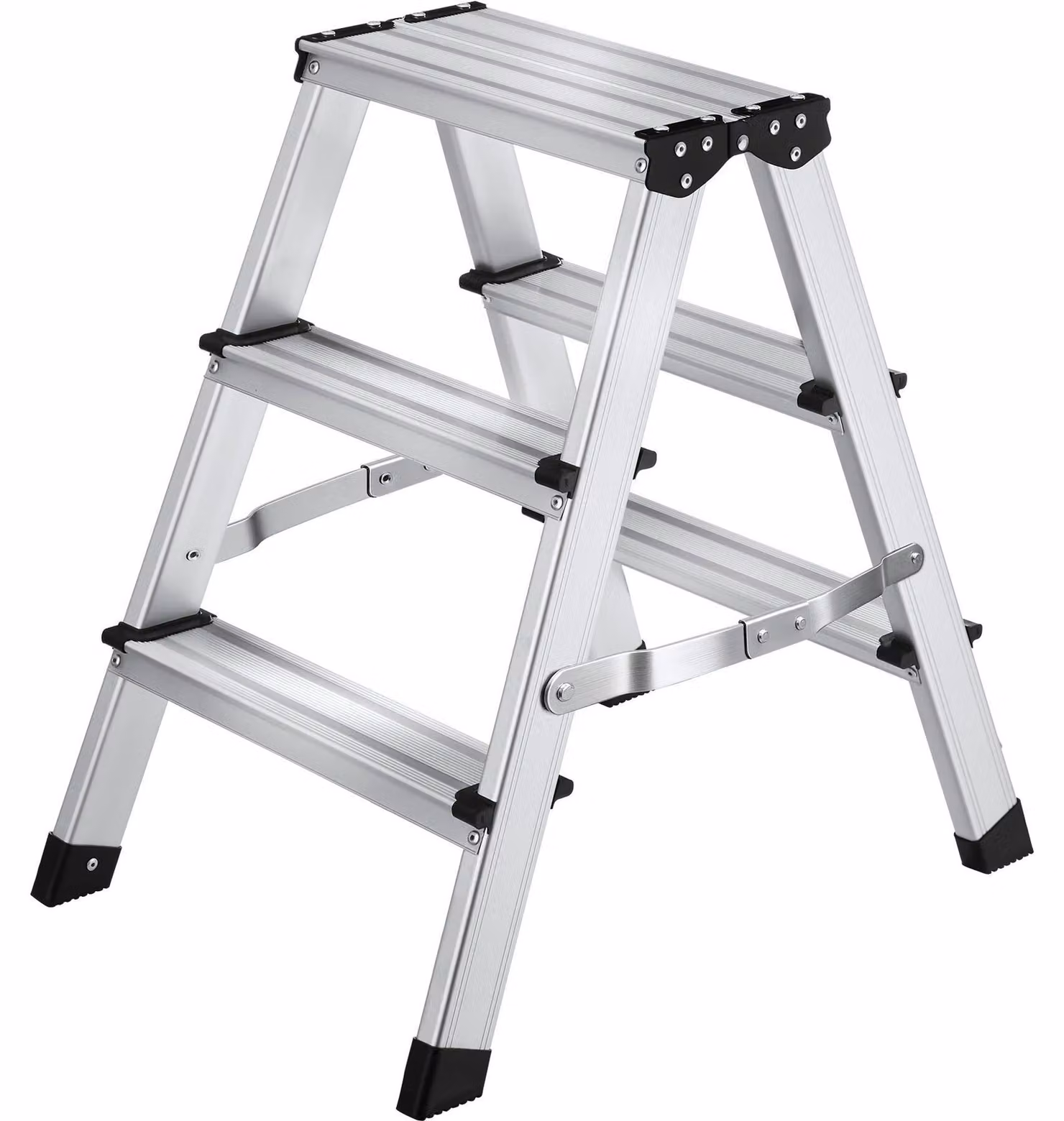 tectake® Scala a pioli in alluminio, bilaterale, con 3 gradini, pieghevole, capacità di carico 150 kg