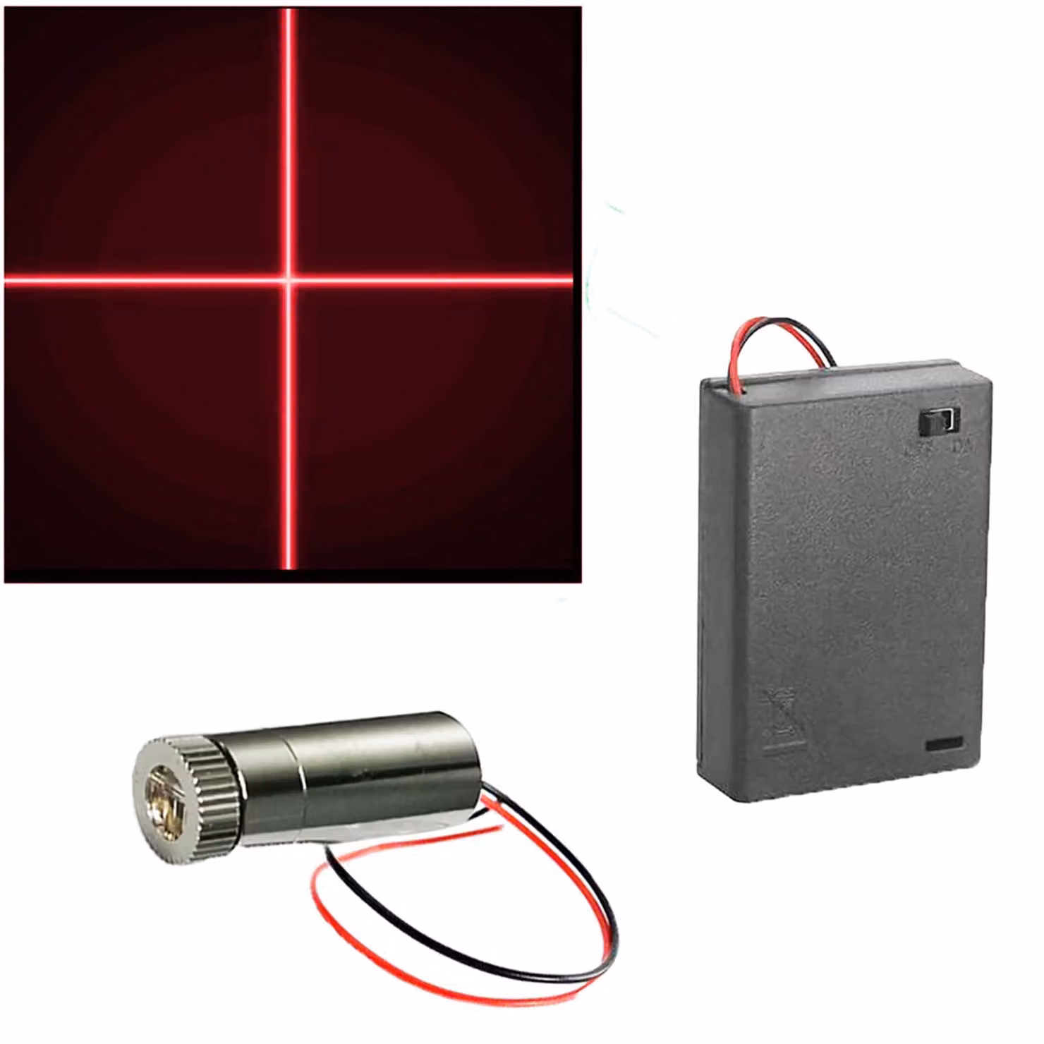 Modulo laser a croce da 650 nm, da 3-5 V, con diodo, driver e supporto per batteria