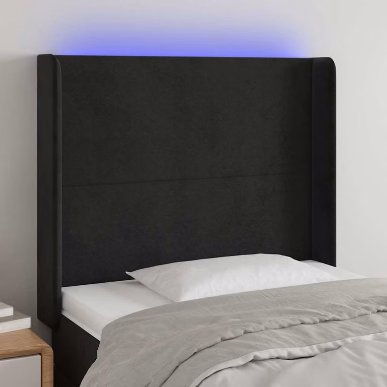 Testiera per letto vidaXL in velluto nero con illuminazione LED e porta di ricarica USB, L 103 cm, P 16 cm, H 118-128 cm