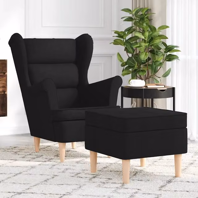 Poltrona relax con poggiapiedi integrato vidaXL in tessuto nero con imbottitura in schiuma e struttura in legno – 1