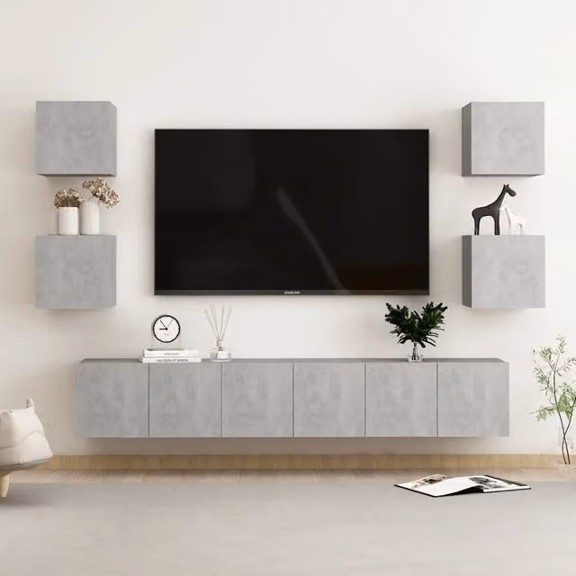 Set di Mobili Porta TV 7 pz Grigio Cemento in Legno Multistrato 3079081
