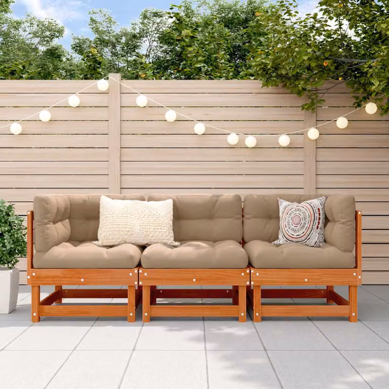 vidaXL Divano da Giardino Modulare a L in Legno di Pino Massiccio con Cuscini Beige e Marrone