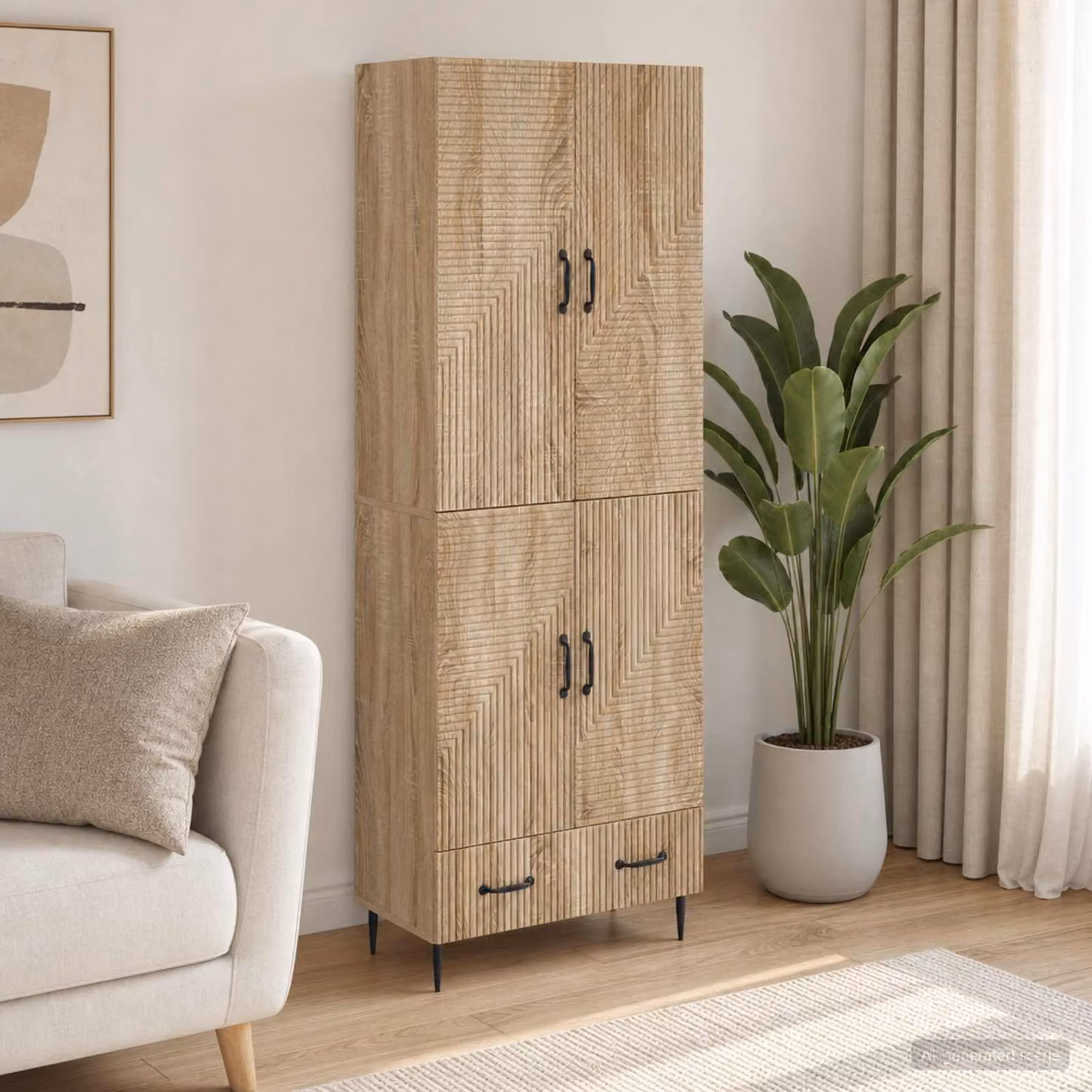 Set di 2 armadi moderni vidaXL in legno e MDF con ante scorrevoli, ripiani e cassetti interni, colori marrone e beige