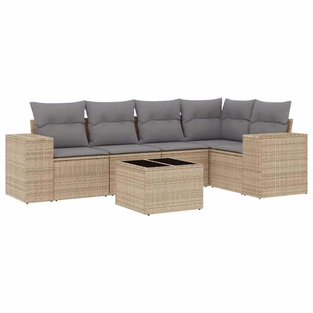 vidaXL Set Divano da Giardino a L 6 pz con Cuscini Beige e Tavolino in Metallo e Vetro – 2