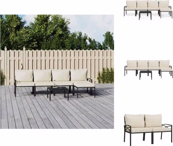 vidaXL Set di 6 pezzi da giardino con cuscini color sabbia in acciaio - Set di mobili da giardino