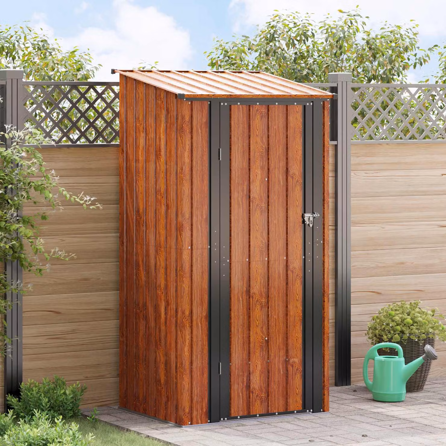 Casetta da giardino moderna vidaXL in metallo marrone L: 103 cm, P: 86 cm, H: 200 cm – 1
