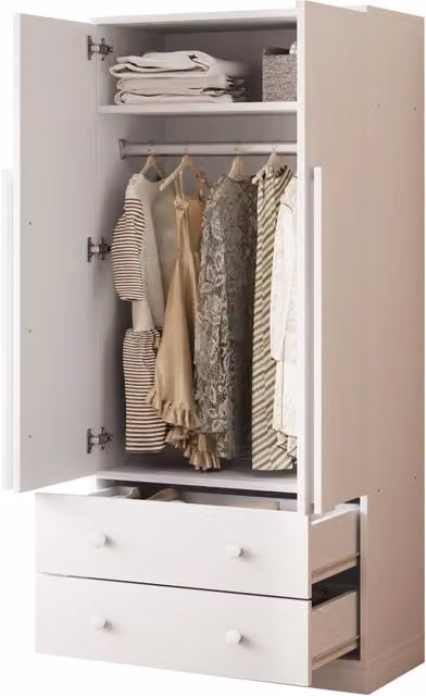 Armadio con 2 ante e 2 cassetti - per camera da letto - in legno - 70×40×170 cm - bianco