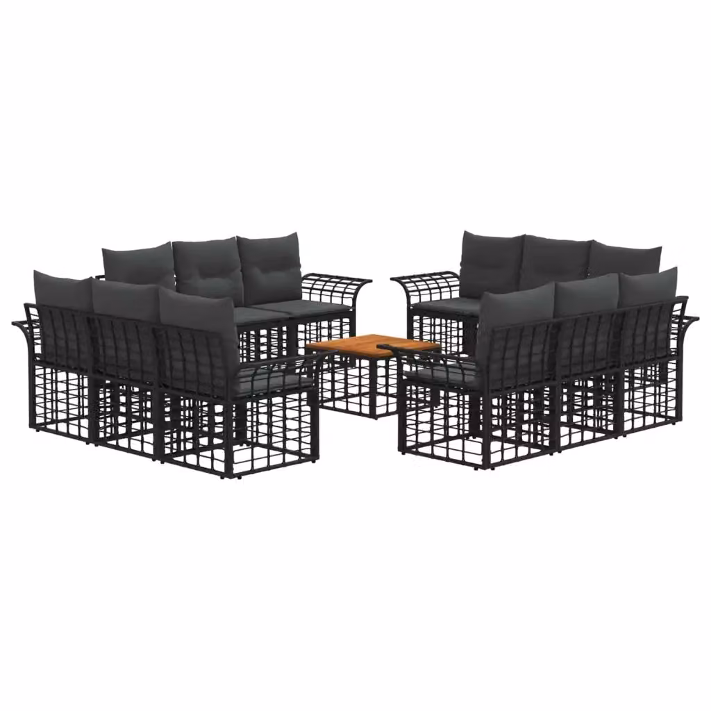 Set di divani da esterno a forma di U vidaXL con tavolo da caffè, 13 pezzi, Nero e Grigio – 2