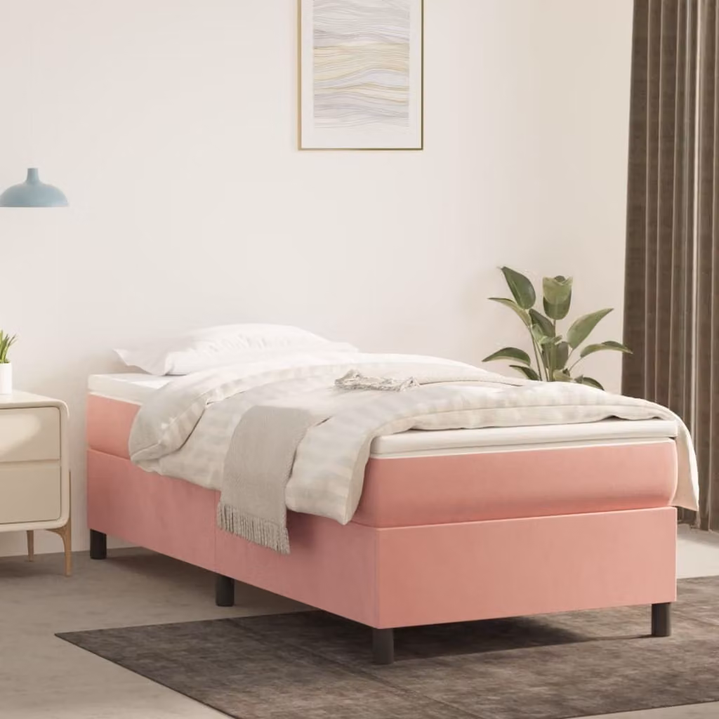 The Living Store Rete da letto rosa 100x200 cm in velluto